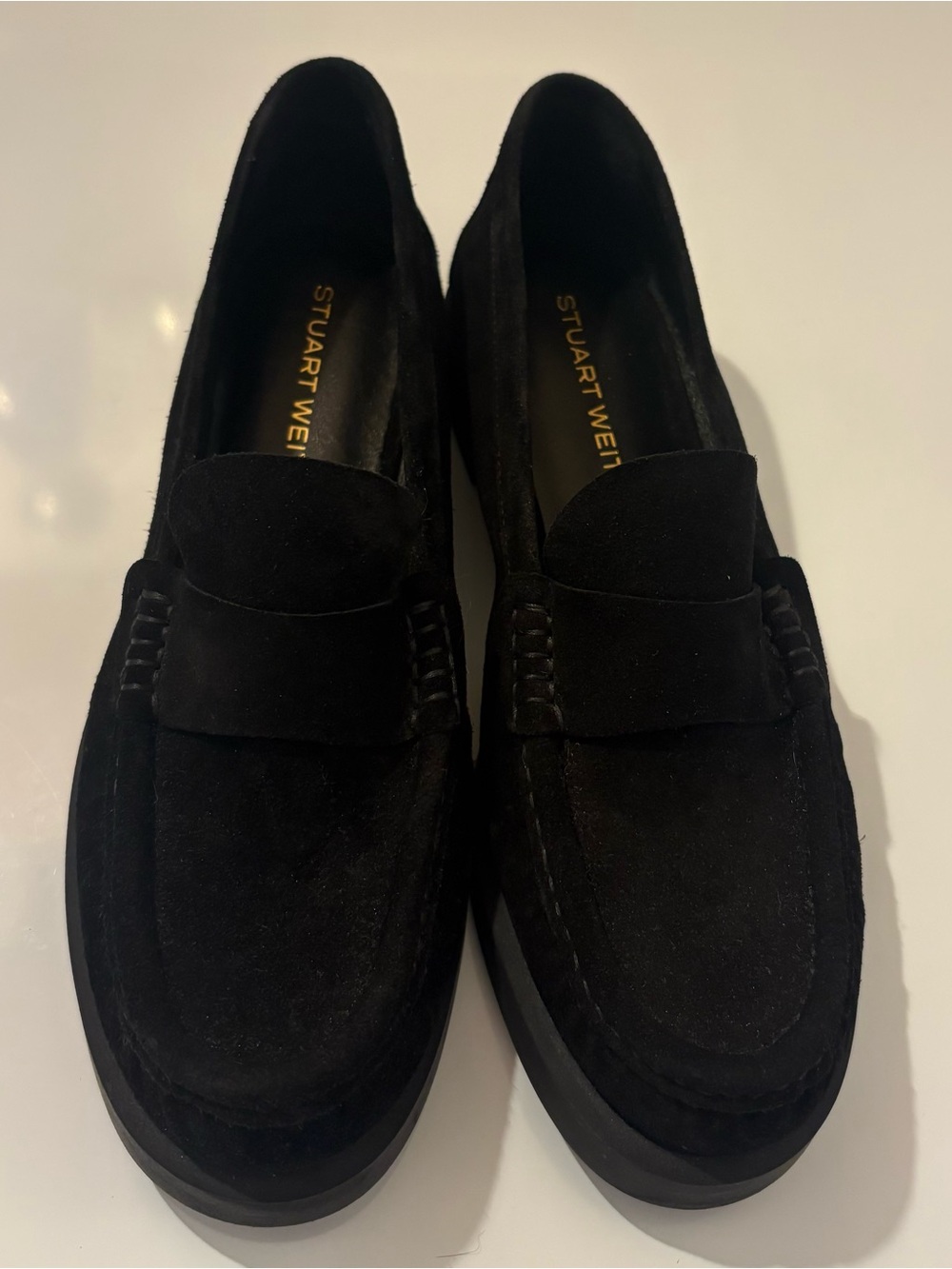 Stuart Weitzman Black Suede Blake Penny Loafers NEW Women’s 7B